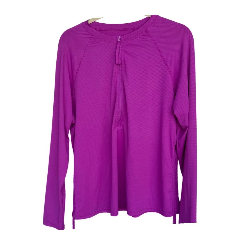 Sol Borne Womens 1X Magenta Purple Quarter Zip Sun Shirt Long Sleeve Side Cinch